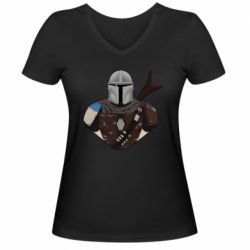 Женская футболка с V-образным вырезом Bust of Mandalorian - PrintSalon
