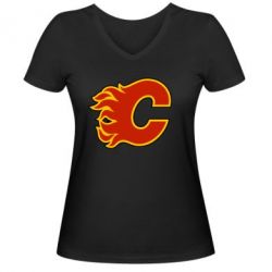 Женская футболка с V-образным вырезом Calgary Flames - PrintSalon