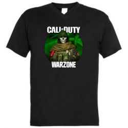 Мужская футболка  с V-образным вырезом Call of duty Warzone ghost green background - PrintSalon