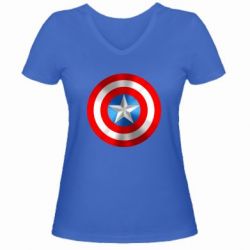 Женская футболка с V-образным вырезом Captain America 3D Shield - PrintSalon