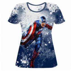 Женская футболка 3D Captain America and splashes - PrintSalon