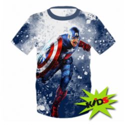 Детская 3D футболка Captain America and splashes - PrintSalon