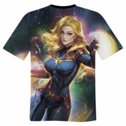 Мужская футболка 3D Captain marvel art background space - PrintSalon