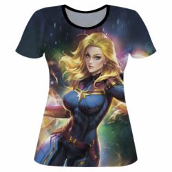Женская футболка 3D Captain marvel art background space-PrintSalon Женская футболка 3D Captain marvel art background space