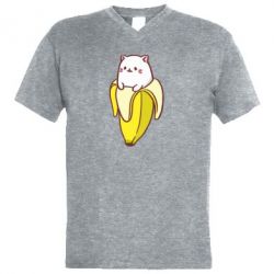 Мужская футболка  с V-образным вырезом Cat and Banana - PrintSalon