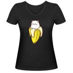 Женская футболка с V-образным вырезом Cat and Banana - PrintSalon