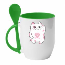 Чашка с ложкой Cat and hieroglyphs - PrintSalon