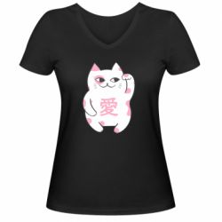 Женская футболка с V-образным вырезом Cat and hieroglyphs - PrintSalon