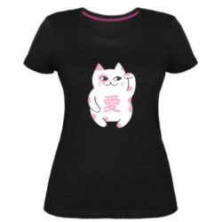 Женская премиум футболка Cat and hieroglyphs - PrintSalon