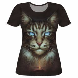 Женская футболка 3D Cat face art-PrintSalon Женская футболка 3D Cat face art