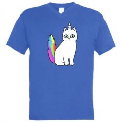 Мужская футболка  с V-образным вырезом Cat Unicorn - PrintSalon