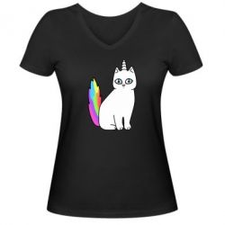 Женская футболка с V-образным вырезом Cat Unicorn - PrintSalon