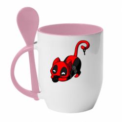 Чашка с ложкой Cat with a grenade - PrintSalon