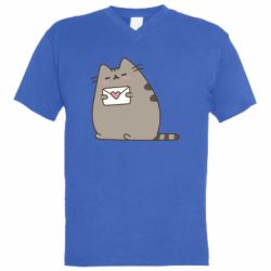 Мужская футболка  с V-образным вырезом Cat with a letter - PrintSalon