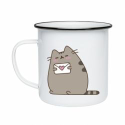 Кружка эмалированная Cat with a letter - PrintSalon