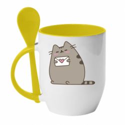 Чашка с ложкой Cat with a letter - PrintSalon