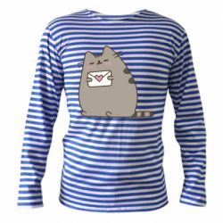Тельняшка с длинным рукавом Cat with a letter - PrintSalon
