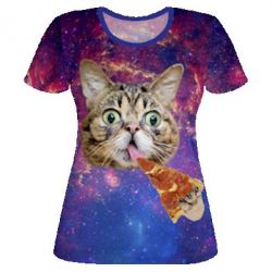 Женская футболка 3D Cats eat pizza-PrintSalon Женская футболка 3D Cats eat pizza