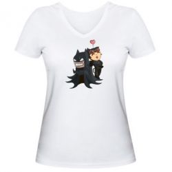 Женская футболка с V-образным вырезом Catwoman and Angry Batman - PrintSalon