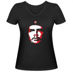 Женская футболка с V-образным вырезом Che Guevara face - PrintSalon