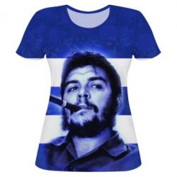 Женская футболка 3D Che Guevara on the flag of Cuba-PrintSalon Женская футболка 3D Che Guevara on the flag of Cuba