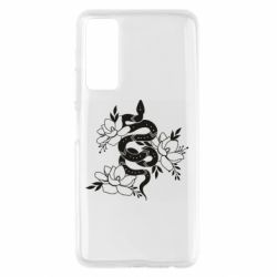 Чехол для Huawei P Smart 2021 Snake with flowers - PrintSalon