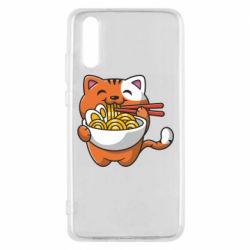 Чехол для Huawei P20 Cat and Ramen - PrintSalon