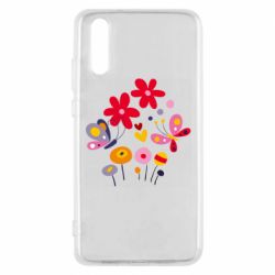 Чехол для Huawei P20 Flowers and Butterflies - PrintSalon