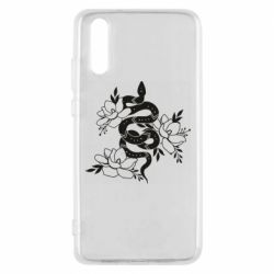 Чехол для Huawei P20 Snake with flowers - PrintSalon