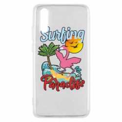 Чехол для Huawei P20 Surfing Paradise Flamingo - PrintSalon