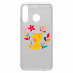 Чехол для Huawei P30 Lite Cat, Flowers and Butterfly - PrintSalon