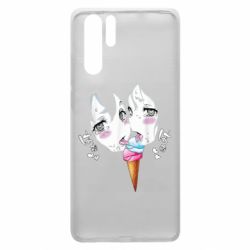 Чехол для Huawei P30 Pro Ahegao girl eating ice cream - PrintSalon