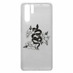 Чехол для Huawei P30 Pro Snake with flowers - PrintSalon