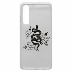 Чехол для Huawei P30 Snake with flowers - PrintSalon