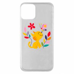Чехол для iPhone 11 Cat, Flowers and Butterfly - PrintSalon