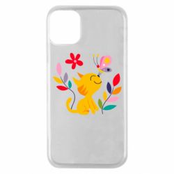 Чехол для iPhone 11 Pro Cat, Flowers and Butterfly - PrintSalon
