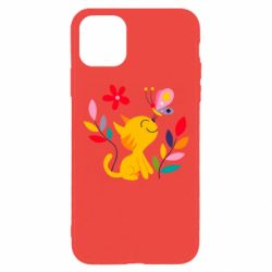 Чехол для iPhone 11 Pro Max Cat, Flowers and Butterfly - PrintSalon