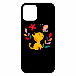 Чехол для iPhone 12 Cat, Flowers and Butterfly - PrintSalon