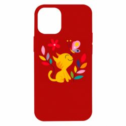 Чехол для iPhone 12 mini Cat, Flowers and Butterfly - PrintSalon