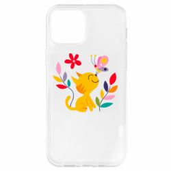 Чехол для iPhone 12 Pro Cat, Flowers and Butterfly - PrintSalon