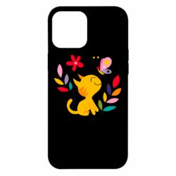 Чехол для iPhone 12 Pro Max Cat, Flowers and Butterfly - PrintSalon