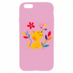 Чехол для iPhone 6/6S Cat, Flowers and Butterfly - PrintSalon