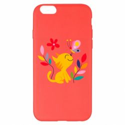 Чехол для iPhone 6 Plus/6S Plus Cat, Flowers and Butterfly - PrintSalon