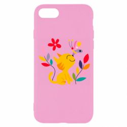 Чехол для iPhone 7 Cat, Flowers and Butterfly - PrintSalon