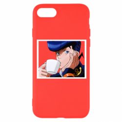 Чехол для iPhone 8 Higashikata Josuke drinking tea - PrintSalon