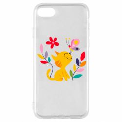Чехол для iPhone SE 2020 Cat, Flowers and Butterfly - PrintSalon