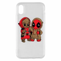 Чехол для iPhone X/Xs Baby Groot And Deadpool - PrintSalon