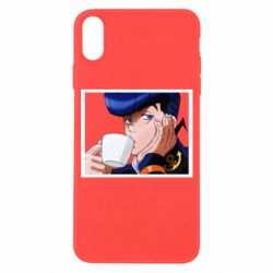 Чехол для iPhone X/Xs Higashikata Josuke drinking tea - PrintSalon