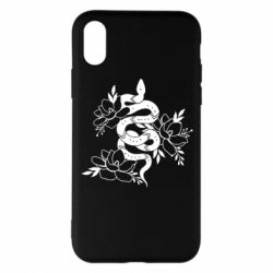 Чехол для iPhone X/Xs Snake with flowers - PrintSalon