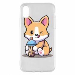 Чехол для iPhone X/Xs Собачька пьет боба ти - PrintSalon